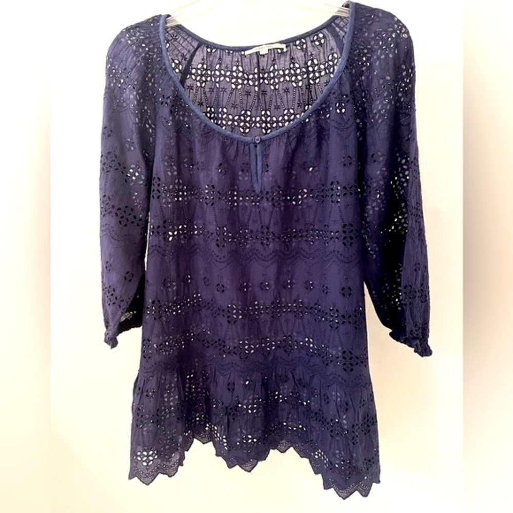 Gerard Darel Paris navy blue eyelet blouse